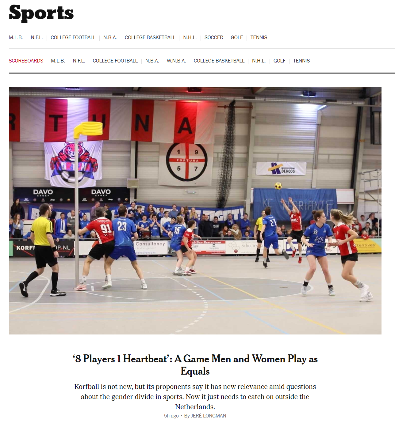 Korfbal artikel in New York times